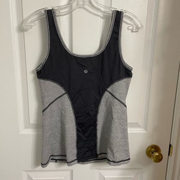 LULULEMON Blue/Grey striped tank with mesh-type inserts. - Picture 3 of 5